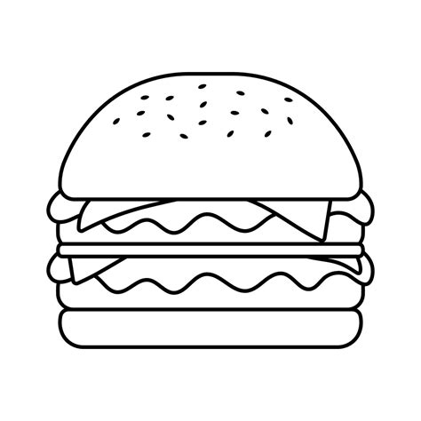 Black Outline Burger Fast Food Coloring Page for Kids Drawing Book ...