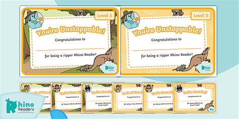 Rhino Readers Level 5 Certificates (teacher made) - Twinkl