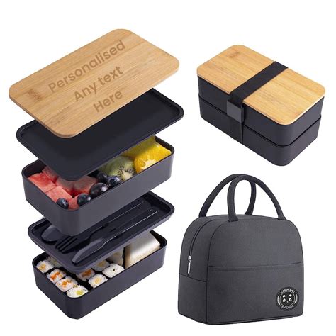 Personalized 2-layer Lunch Box Container With Engraved Bamboo Lid ...