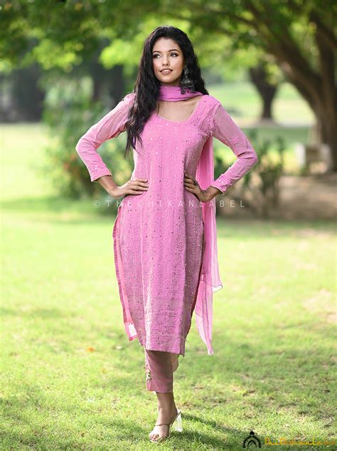 Baby Pink Mohini Viscose Chikankari Straight Kurta Set with Dupatta