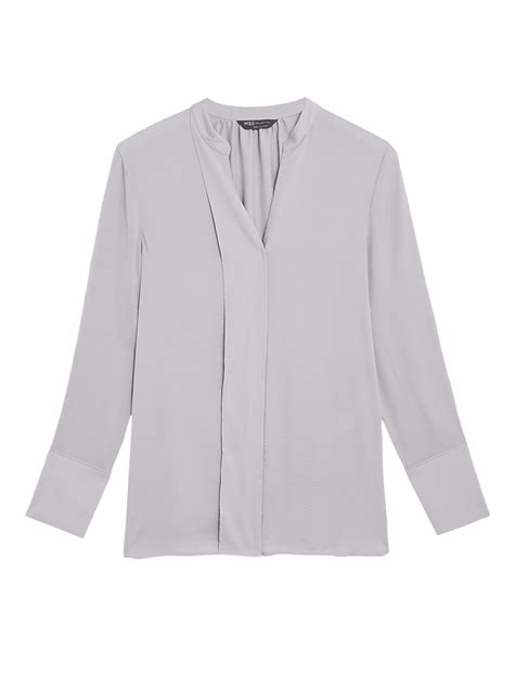Buy Satin V-Neck Long Sleeve Popover Blouse at Marks & Spencer