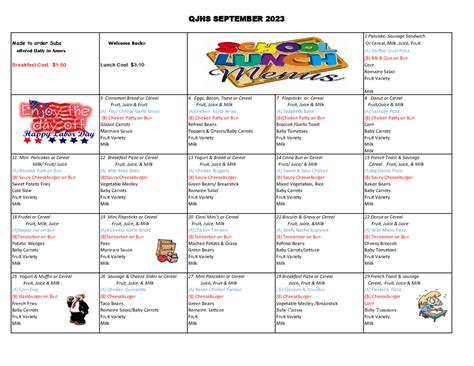 QJHS Lunch Menu | Quincy Public Schools