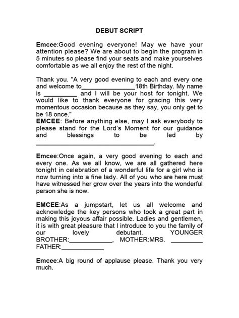 Image result for Example of Debut Program Script