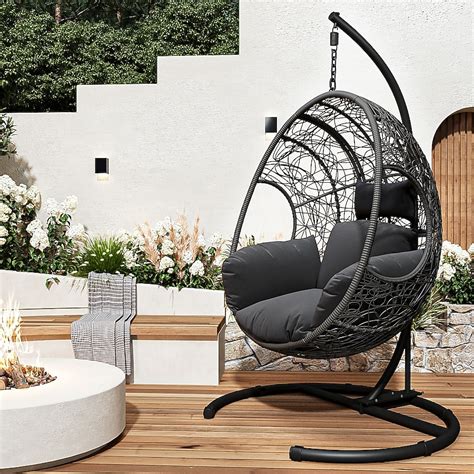 Forclover Outdoor or Indoor PE Wicker Swing Egg Chair Wicker Black ...