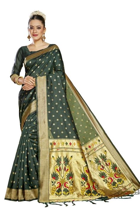 Buy PANCHAAMRIT Ethnic Motif Woven Design Zari work Silk Blend Paithani ...