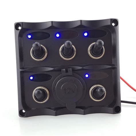 WOMBLE Marine Electric Blue LED Toggle Switch Panel 5 Gang with Power ...