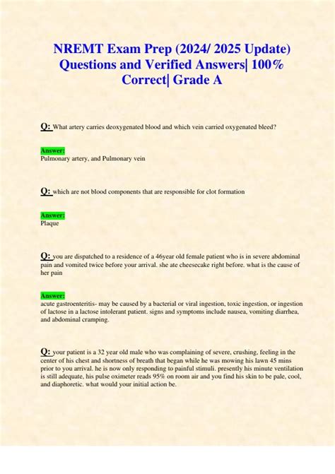 NREMT Exam Prep (2024/ 2025 Update) Questions and Verified Answers| 100 ...