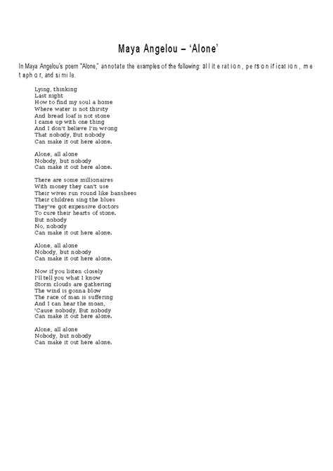 Maya Angelou - Alone - technique annotation - M a y a A n g e l o u ...