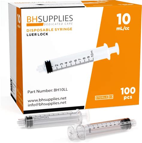 100 Sterile 10ml Luer Lock Tip Syringes - No Needle, Individually ...