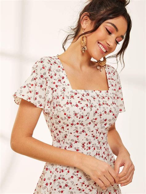 Ditsy Floral Square Neck Sundress | Mini dress with sleeves, Short ...