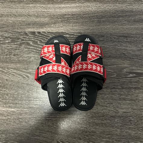 red black and white kappa slides WORN FEW... - Depop