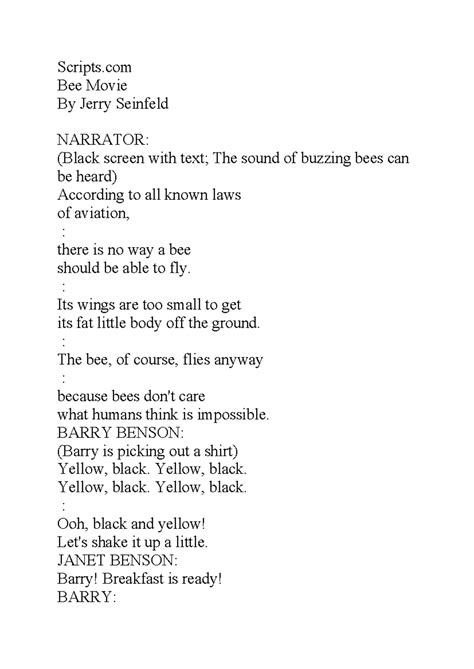Bee The Movie Script