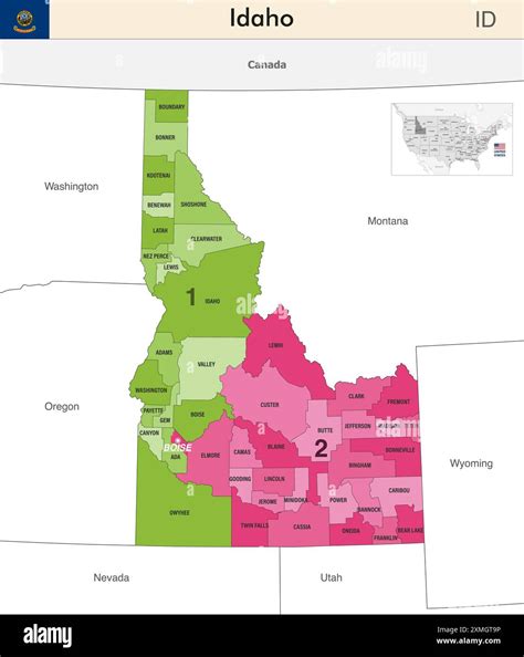 Idaho state map with counties borders and colored congressional ...