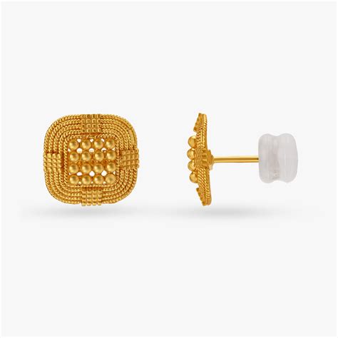 Rhombic Gold Stud Earrings With Rava Work