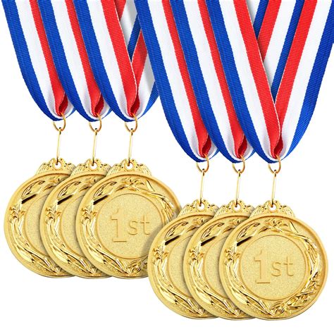 Juvale Gold Medals Set 6 Pack 2.5 Inch Diameter with 16 Inch Neck ...