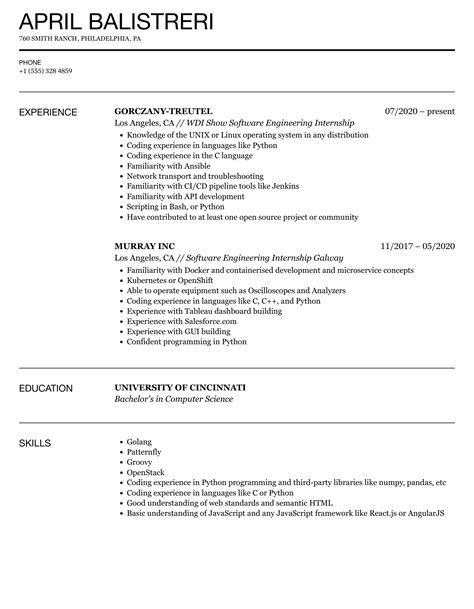 Image result for Computer Engineering Internship Resume