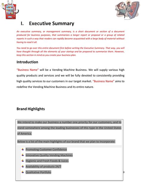 Vending Machine Business Plan Template