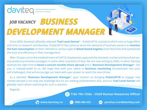 Job Vacancy “Business Development Manager” : Daviteq is a leading ...