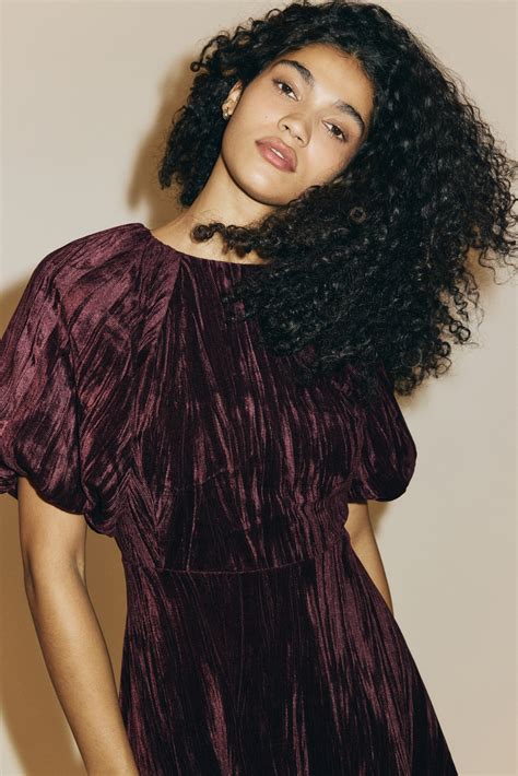 Women's Burgundy Balloon-sleeved dress | H&M IN