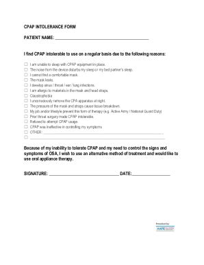 Fillable Online CPAP Intolerance Affidavit - Free Online Form Builder ...
