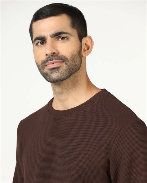 Buy Dark Brown Crew Neck Textured Sweatshirt Online