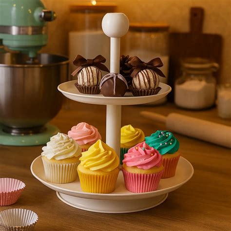 Buy Elan Knob Two Tier Cake Cupcake Dessert Stand (Off White) Online ...