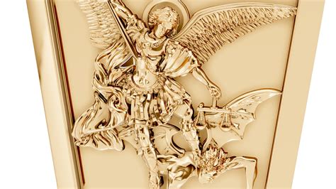 St Michael the Archangel Defeating Satan Pendant in 14K Gold
