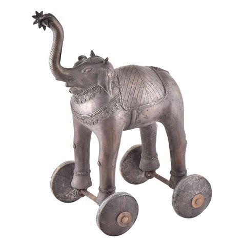 Handmade Brass Elephant Statue On Rolling Wheels