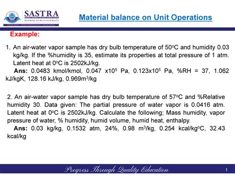 CHE101-lect 30 - process calculations notes - Progress Through Quality ...