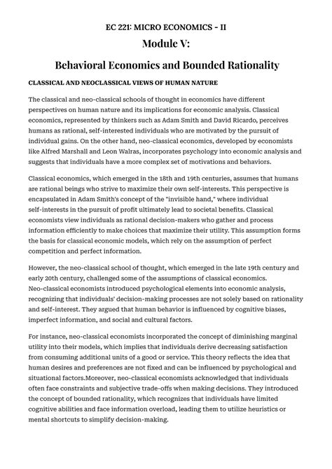 Behavioral Economics and Bounded Rationality - Module V: Behavioral ...