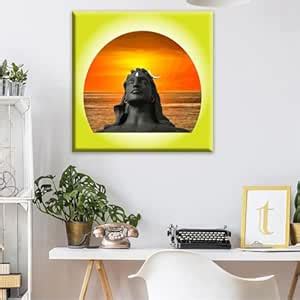 Exsha® Lord Shiva Canvas Wall Art - Adiyogi Statue Sunset Meditation ...