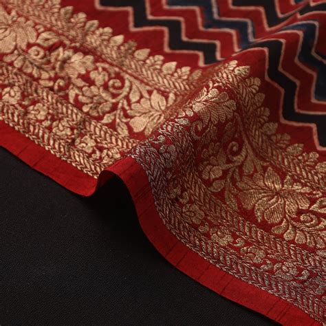 Natural Dyed Dola Silk Hand Block Ajrakh Print Fabric