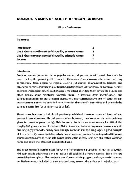 Common Names of South African Grasses: A Comprehensive Guide - Studocu