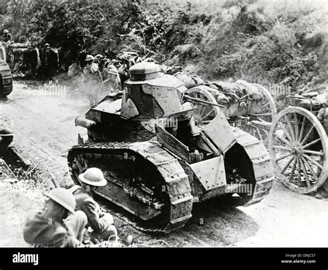French tanks at Valpries Farm near Juvigny, France, WW1 Stock Photo - Alamy