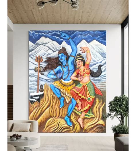 8X6 Feet Dancing Shiva Parvati 3D Relief Wall Mural