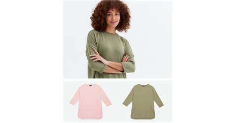 2 Pack Pink and Khaki Fine Knit Tops | New Look