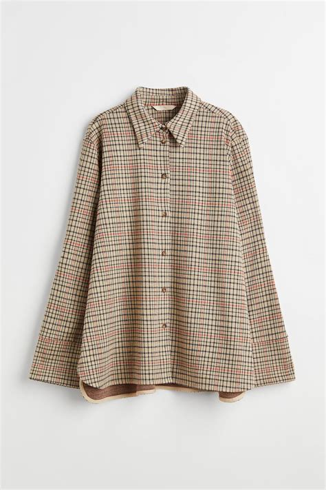 Women's Beige/Checked Oversized shirt | H&M IN