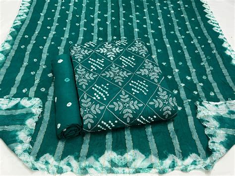 Embroidered Bandhani Cotton Suit Set with Cotton Dupatta - TSPSMBDA155 ...