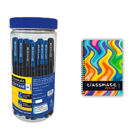 Classmate Octane Gel Pen (Blue & Black)- Pack Of 25 + 10 Gel Refills ...