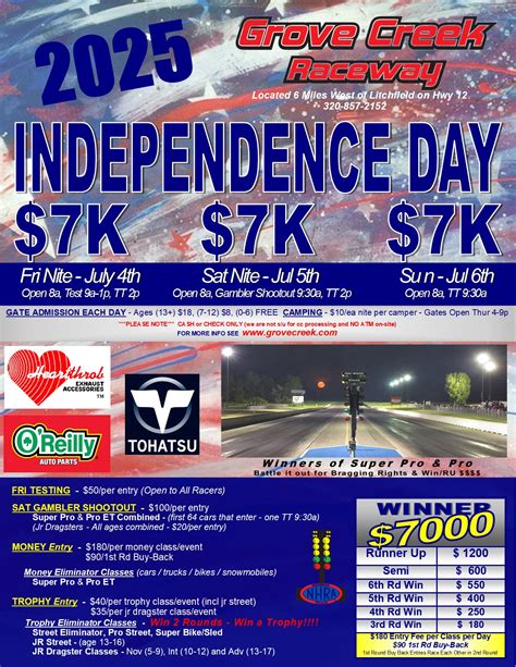 Grove Creek Raceway - Schedule