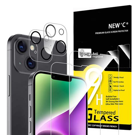NEW'C 4 Pack, 2 Pack Screen Protector for iPhone 14 [6.1 inch] + 2 Pack Camera Lens Protector ...