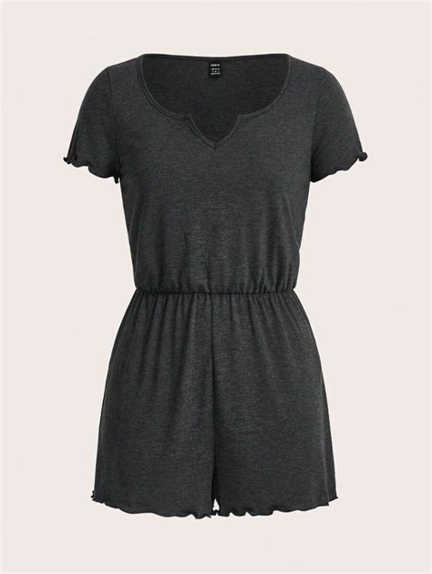 SHEIN BASICS Sport Notched Neck Lettuce Trim Romper | SHEIN USA