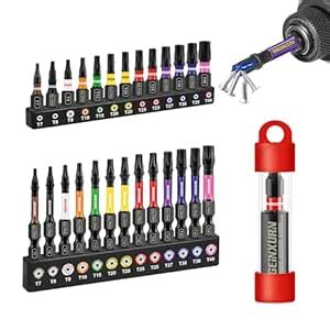 Geinxurn Impact Torx Screwdriver Bits Set,26pcs 1”/ 2”Magnetic S2 Steel ...