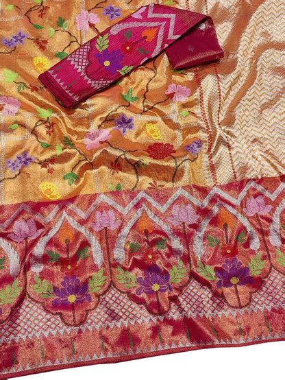 Golden & Red Kota Doria Saree - 20% Off