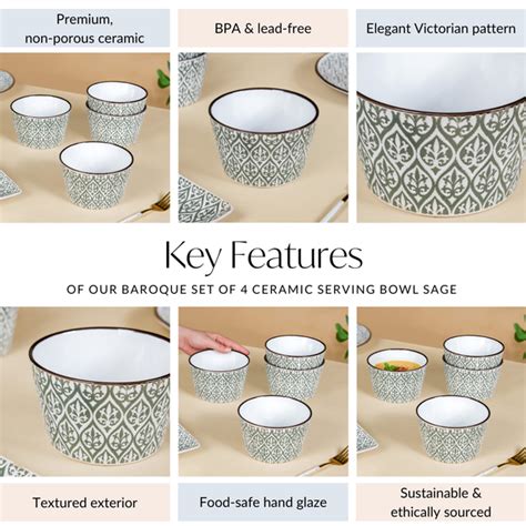 Baroque Set Of 4 Ceramic Serving Bowl Sage 650ml Online - Premium ...
