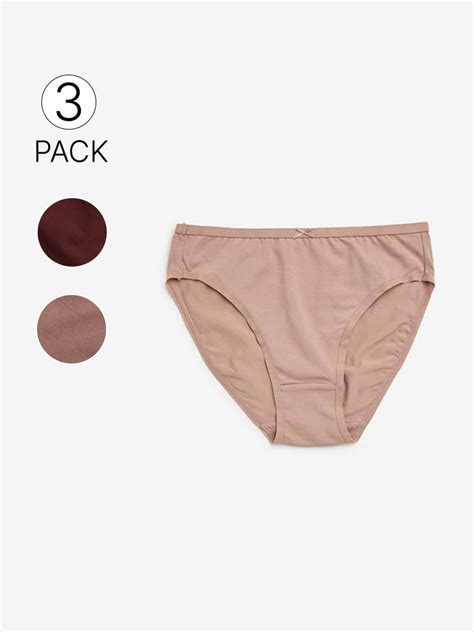 Buy Wunderlove Dusty Pink Cotton-Blend Briefs - Pack of 3 from Westside