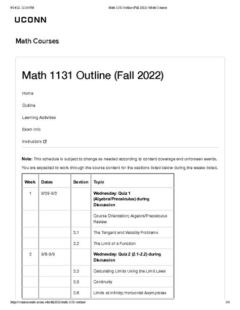 Math 1131 Outline (Fall 2022) - UCONN Math Courses Math 1131 Outline ...
