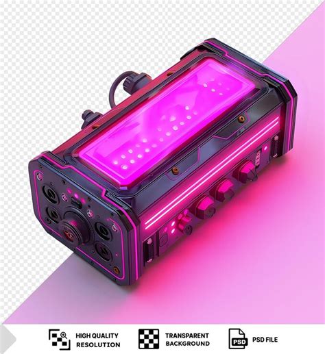 Futuristic device with glowing pink lights on a transparent background ...