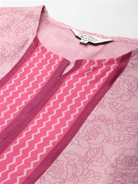 Shop Pink Floral Printed Floral Chanderi Silk Anarkali Kurta With ...