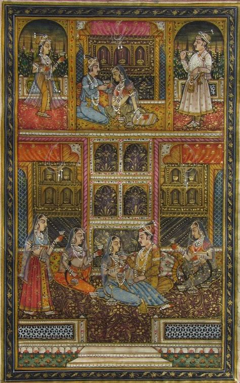 "Enjoyable Mughal Love Scene": Blue Violet Mughal Traditional_Art by ...